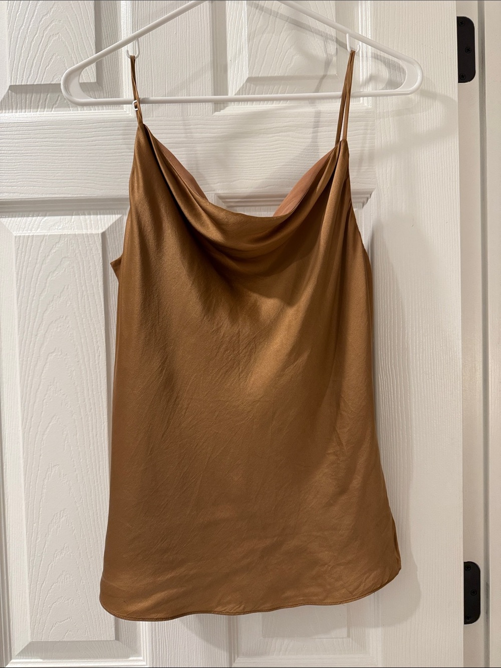 L'AGENCE Caramel Brown Satin Cowl-Neck Camisole